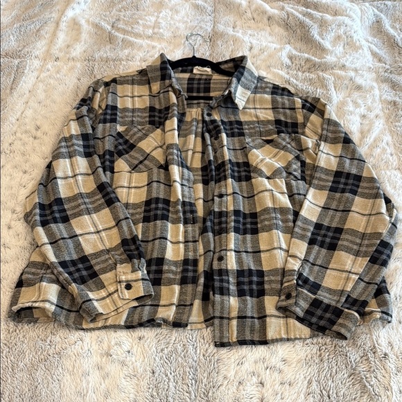 Plaid Flannel Shirt in Black and Cream - Picture 1 of 2